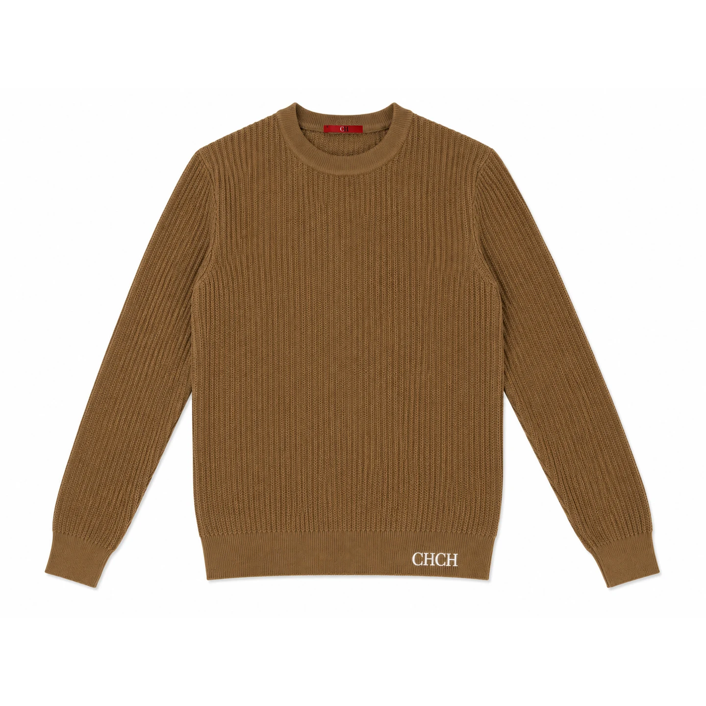 CH Men Crew Neck Long Sleeve Sweater Standout White Letter Embroidery Bottom Hem Regular Fit Minimalist Fall Office Daily Wear