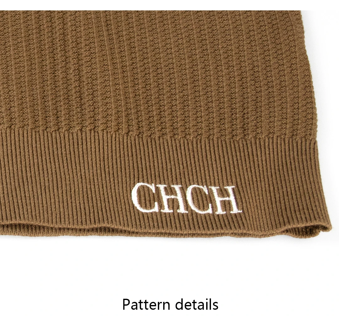 CH Men Crew Neck Long Sleeve Sweater Standout White Letter Embroidery Bottom Hem Regular Fit Minimalist Fall Office Daily Wear