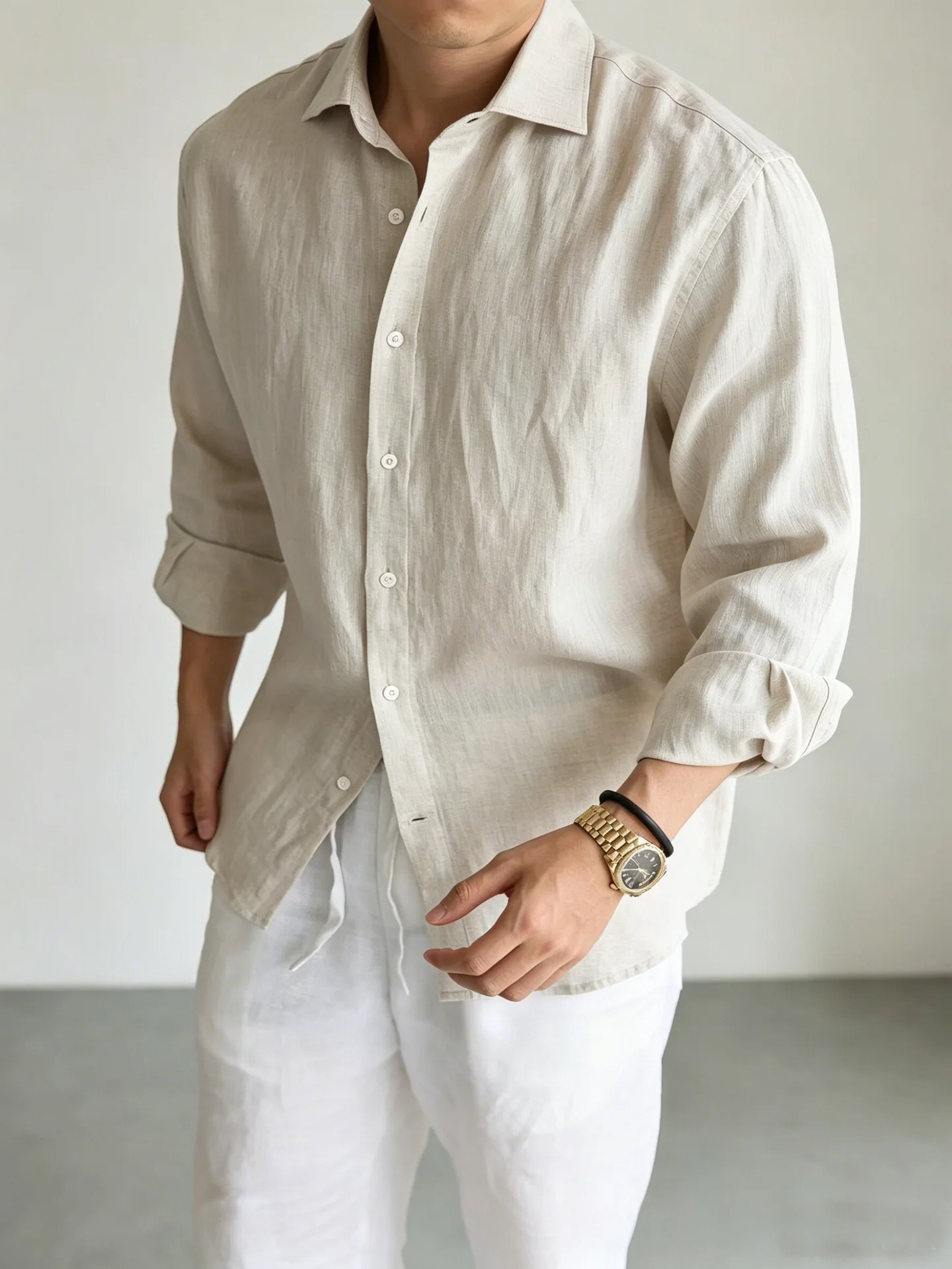 Men's Italian 100% Linen Long-Sleeve Shirt Jacket Summer Daily Commute Old Money Style Loose Fit UV Protection