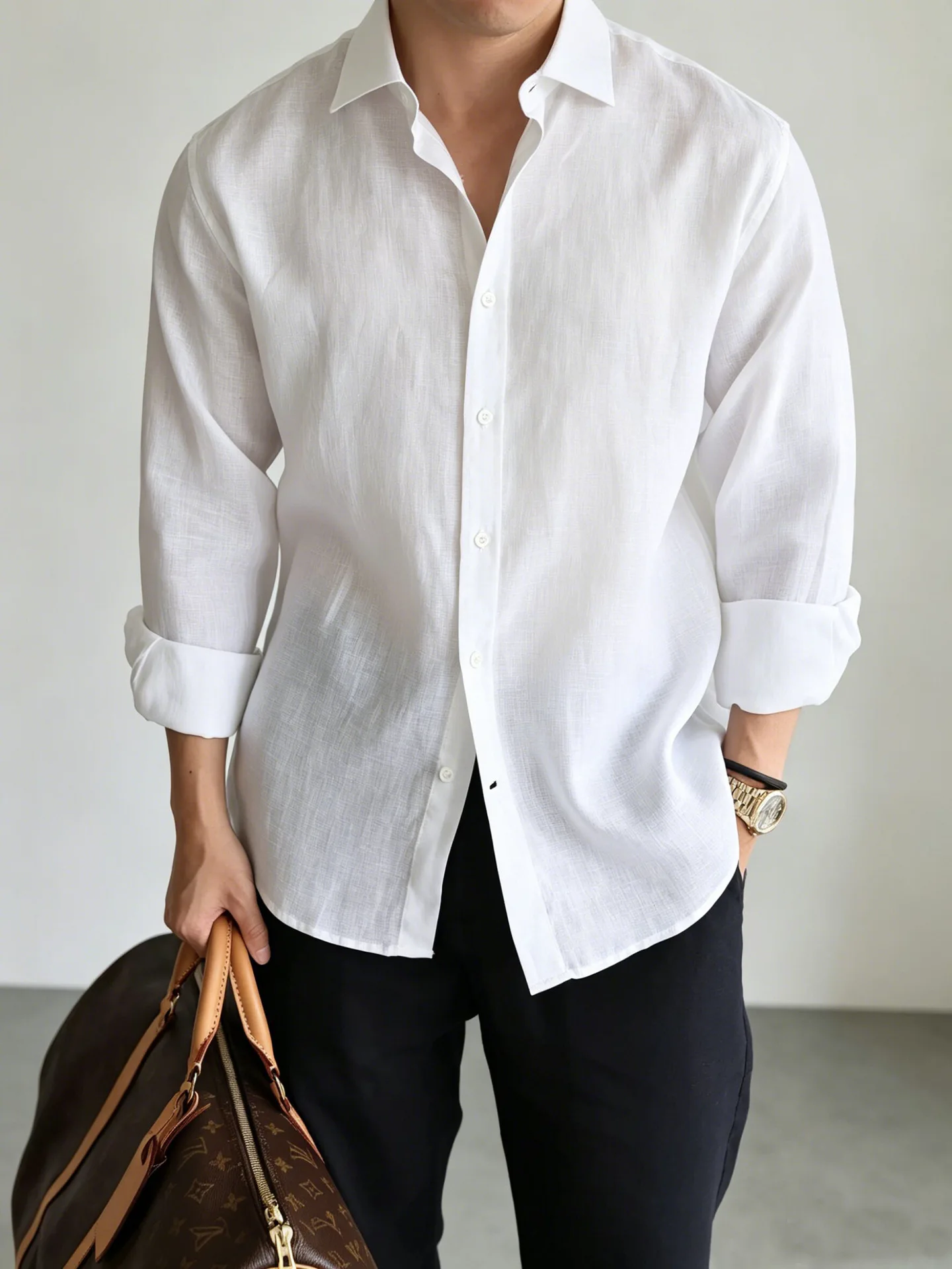 Men's Italian 100% Linen Long-Sleeve Shirt Jacket Summer Daily Commute Old Money Style Loose Fit UV Protection