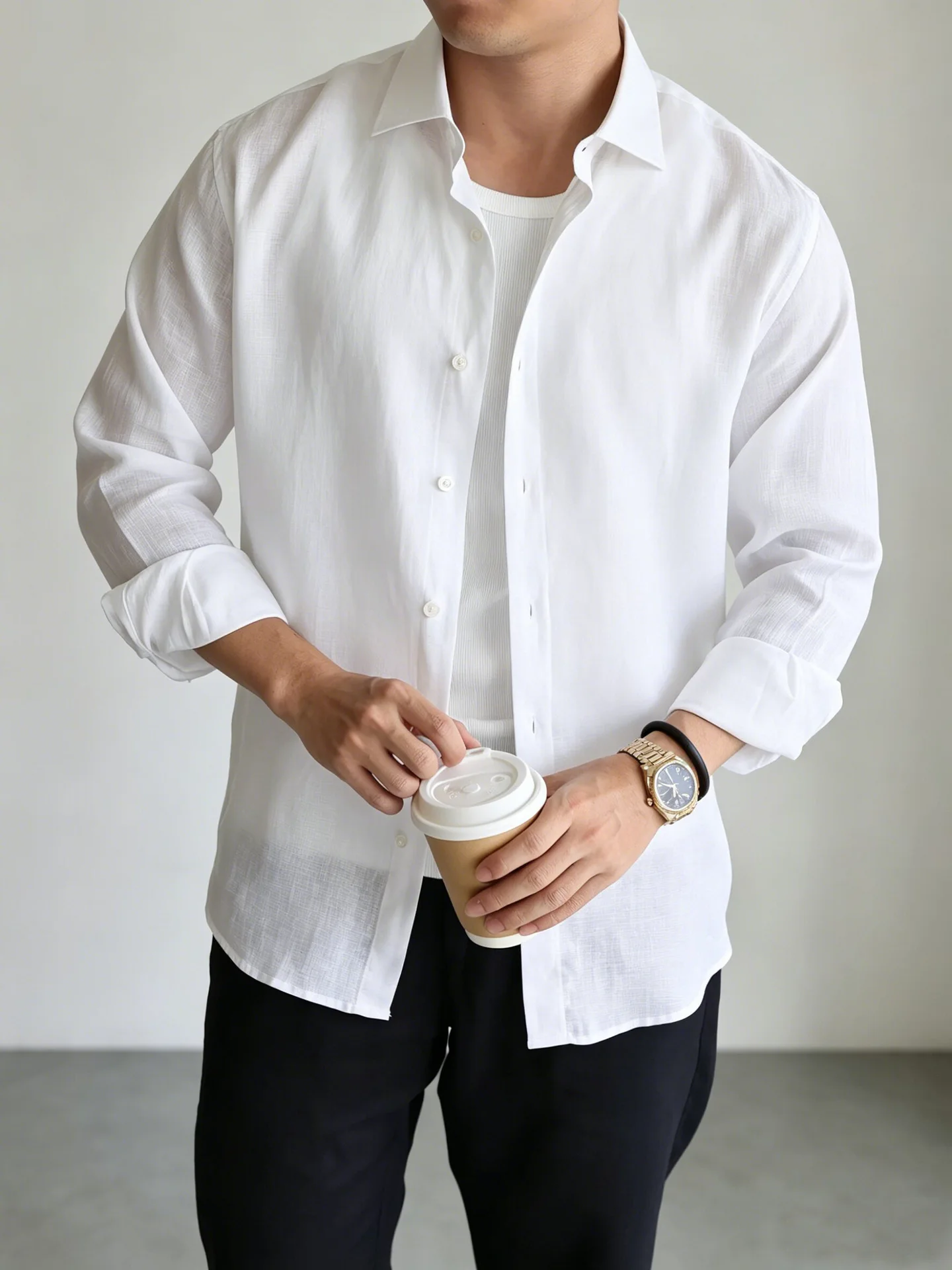 Men's Italian 100% Linen Long-Sleeve Shirt Jacket Summer Daily Commute Old Money Style Loose Fit UV Protection