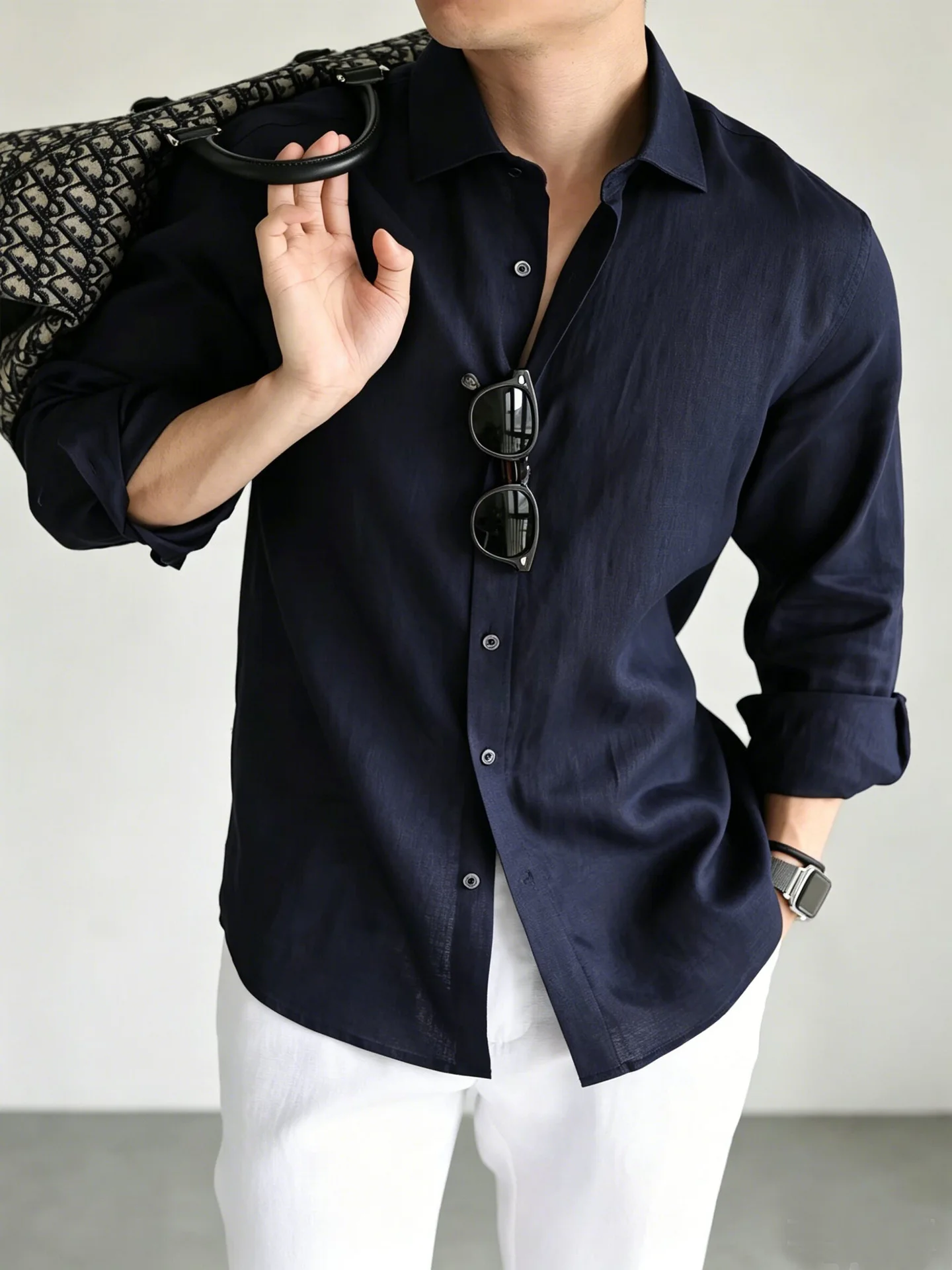 Men's Italian 100% Linen Long-Sleeve Shirt Jacket Summer Daily Commute Old Money Style Loose Fit UV Protection