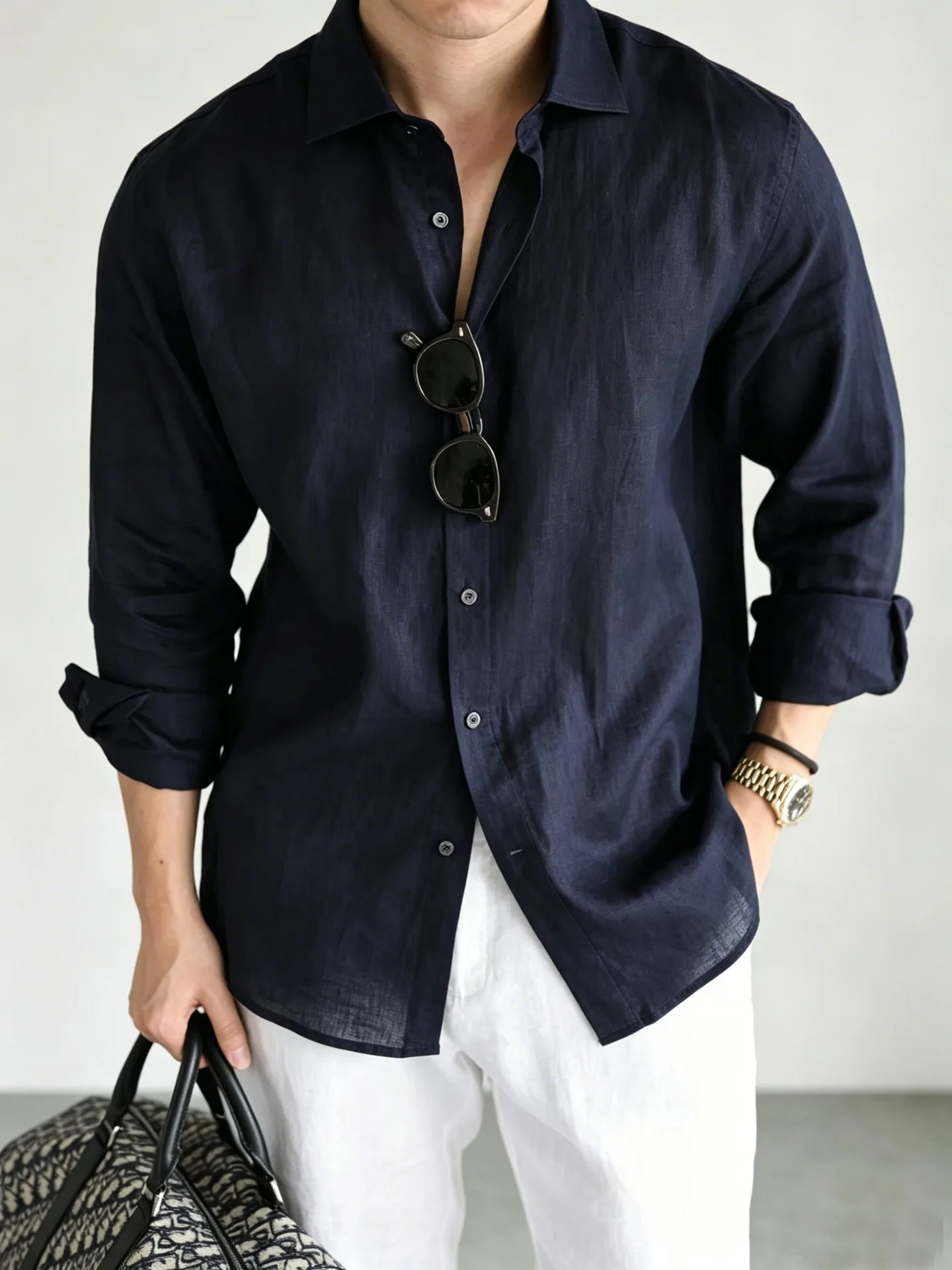 Men's Italian 100% Linen Long-Sleeve Shirt Jacket Summer Daily Commute Old Money Style Loose Fit UV Protection
