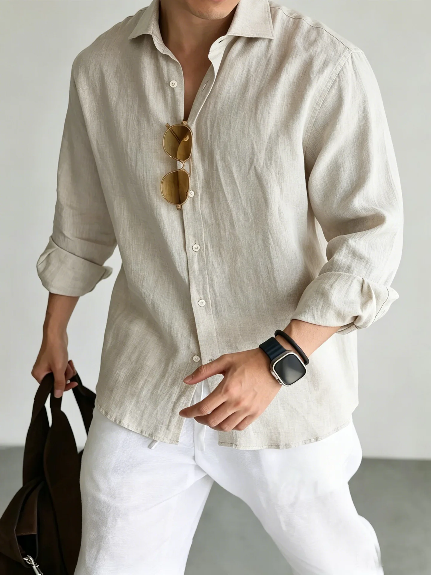 Men's Italian 100% Linen Long-Sleeve Shirt Jacket Summer Daily Commute Old Money Style Loose Fit UV Protection