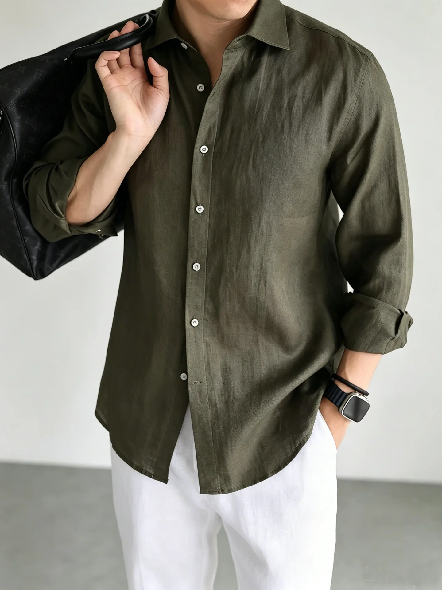 Men's Italian 100% Linen Long-Sleeve Shirt Jacket Summer Daily Commute Old Money Style Loose Fit UV Protection