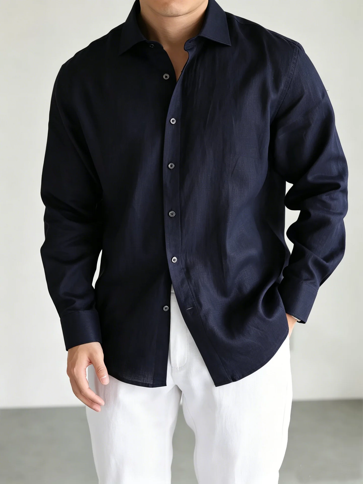 Men's Italian 100% Linen Long-Sleeve Shirt Jacket Summer Daily Commute Old Money Style Loose Fit UV Protection