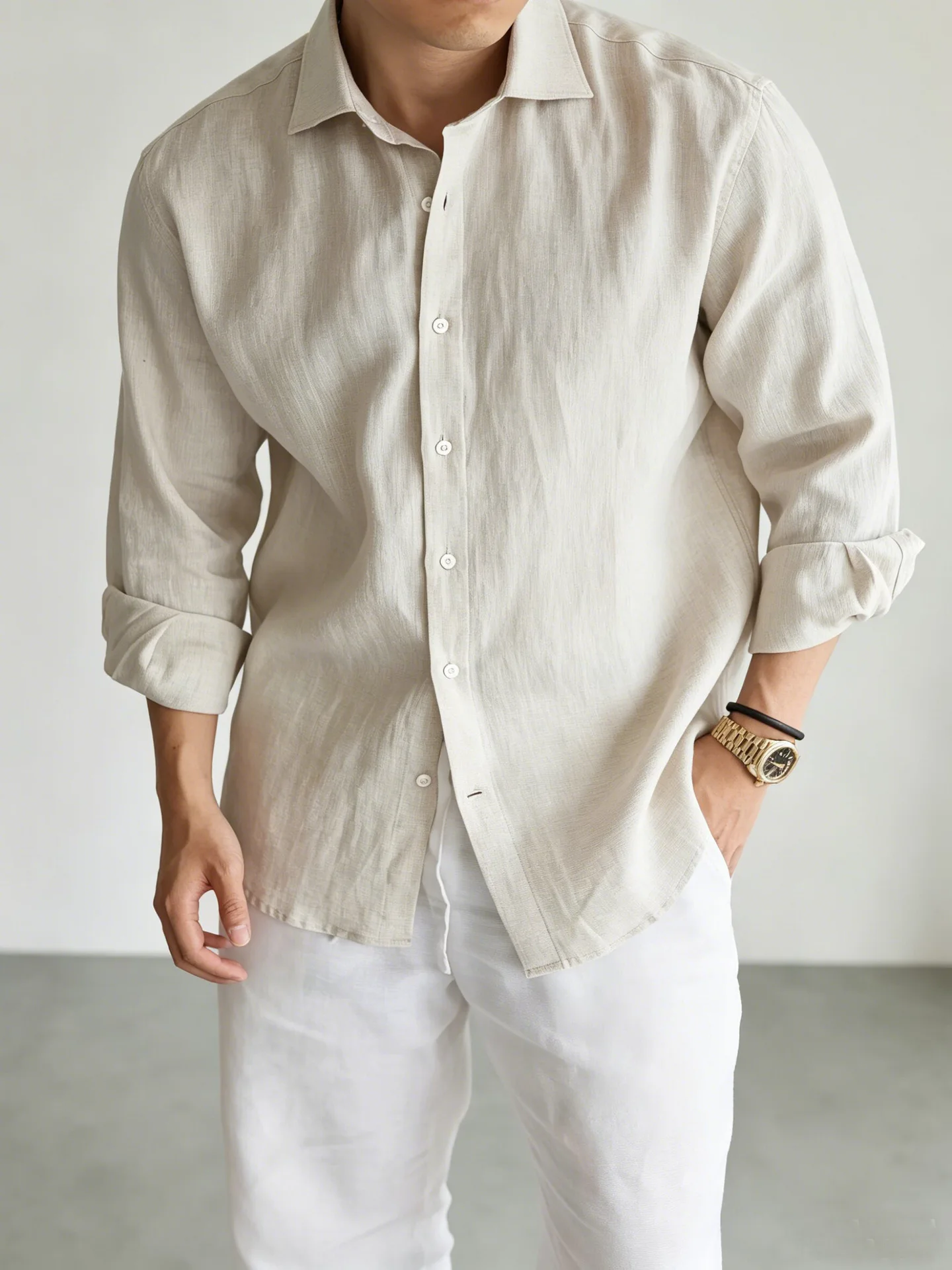 Men's Italian 100% Linen Long-Sleeve Shirt Jacket Summer Daily Commute Old Money Style Loose Fit UV Protection