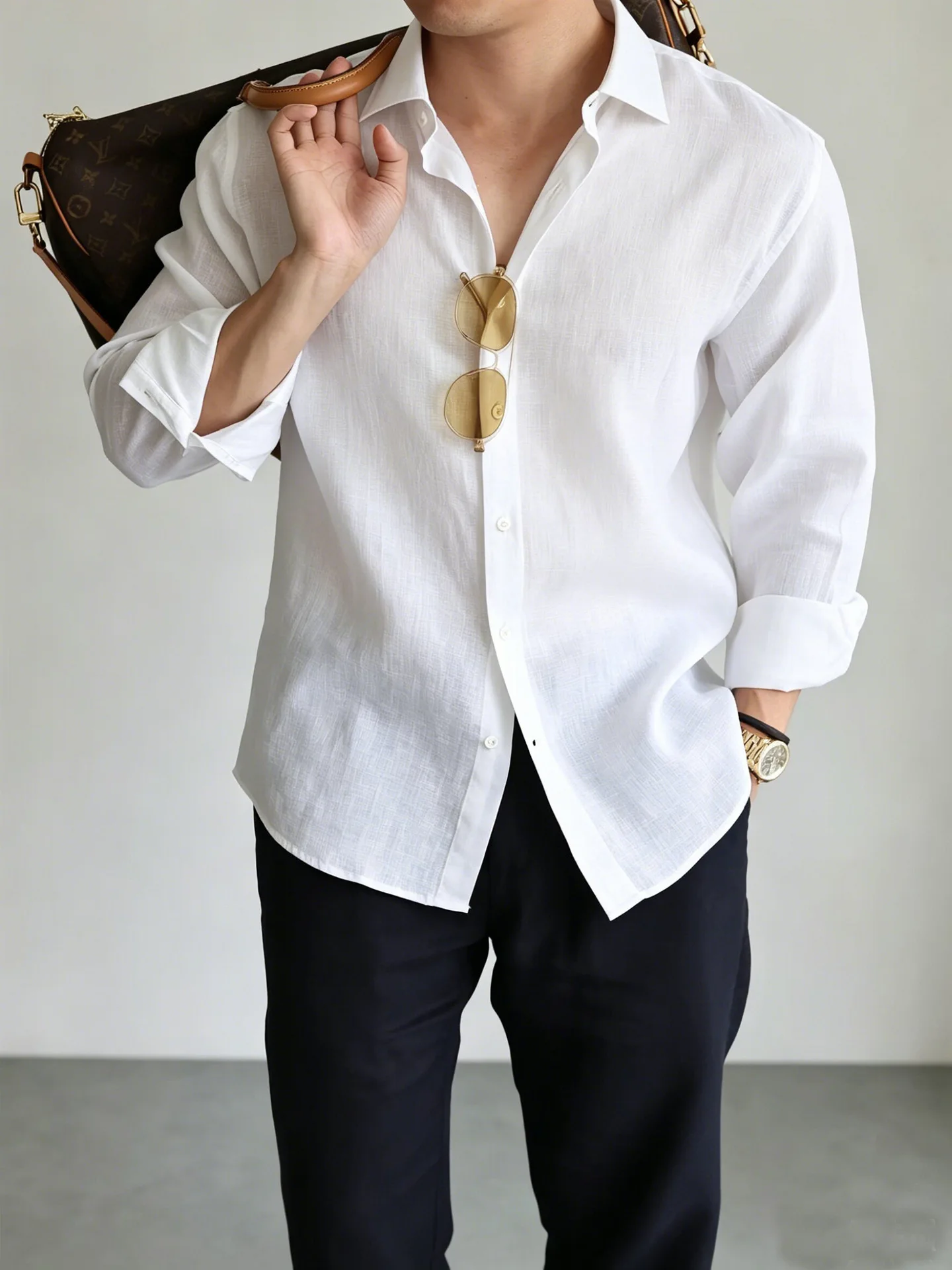 Men's Italian 100% Linen Long-Sleeve Shirt Jacket Summer Daily Commute Old Money Style Loose Fit UV Protection