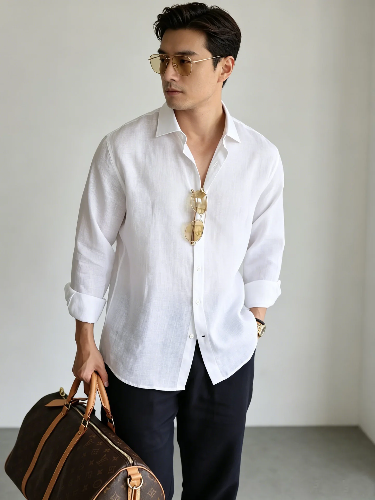 Men's Italian 100% Linen Long-Sleeve Shirt Jacket Summer Daily Commute Old Money Style Loose Fit UV Protection