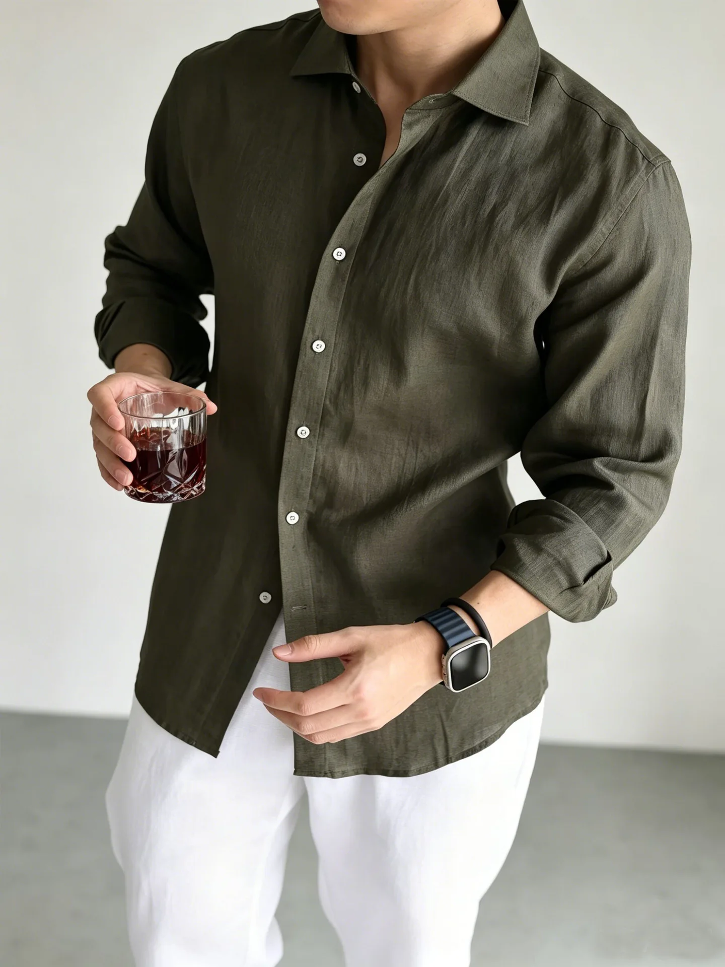 Men's Italian 100% Linen Long-Sleeve Shirt Jacket Summer Daily Commute Old Money Style Loose Fit UV Protection