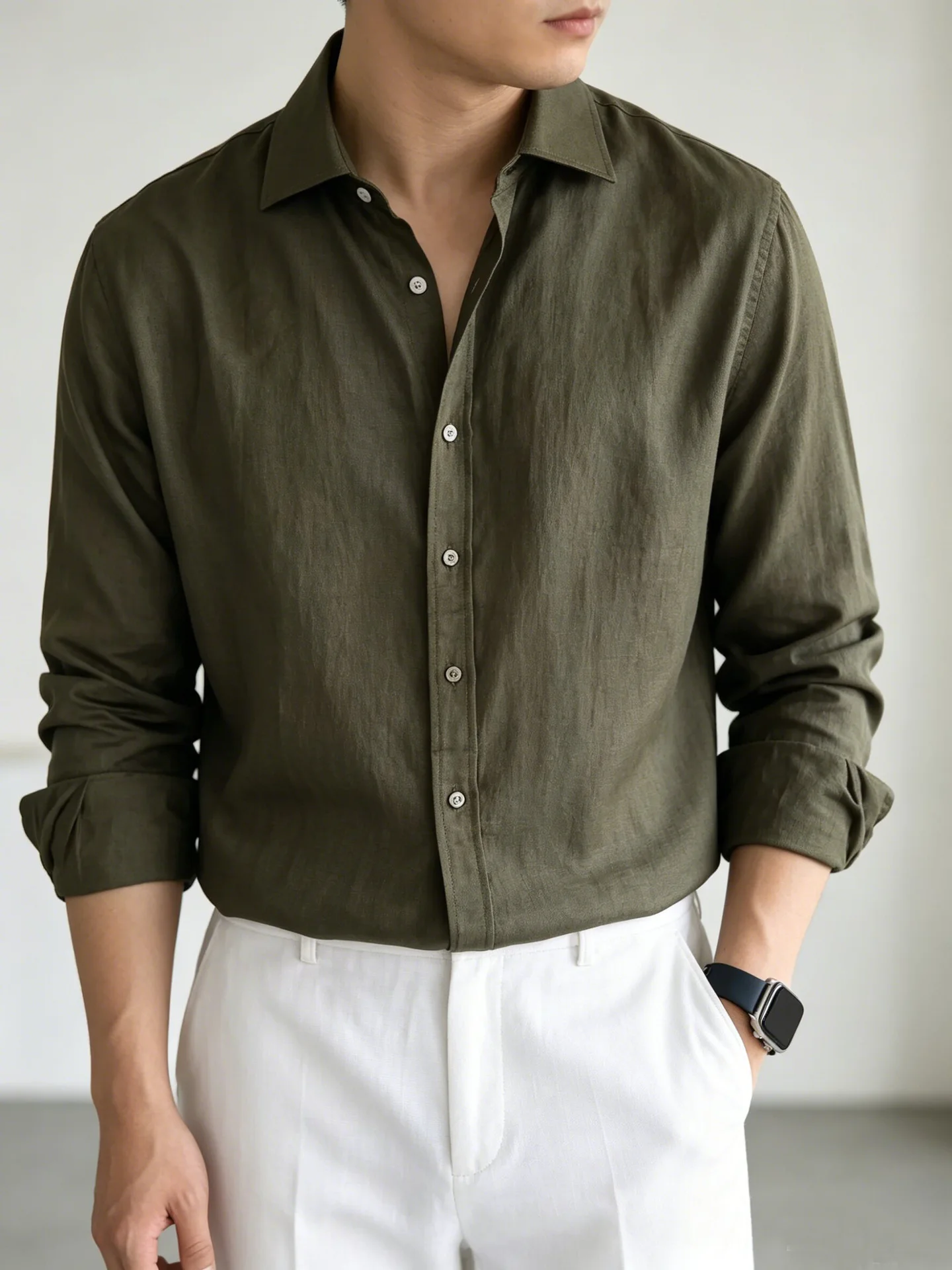 Men's Italian 100% Linen Long-Sleeve Shirt Jacket Summer Daily Commute Old Money Style Loose Fit UV Protection