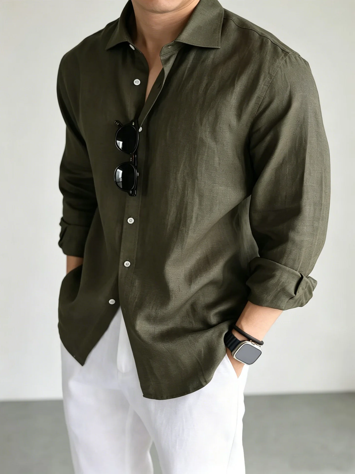 Men's Italian 100% Linen Long-Sleeve Shirt Jacket Summer Daily Commute Old Money Style Loose Fit UV Protection