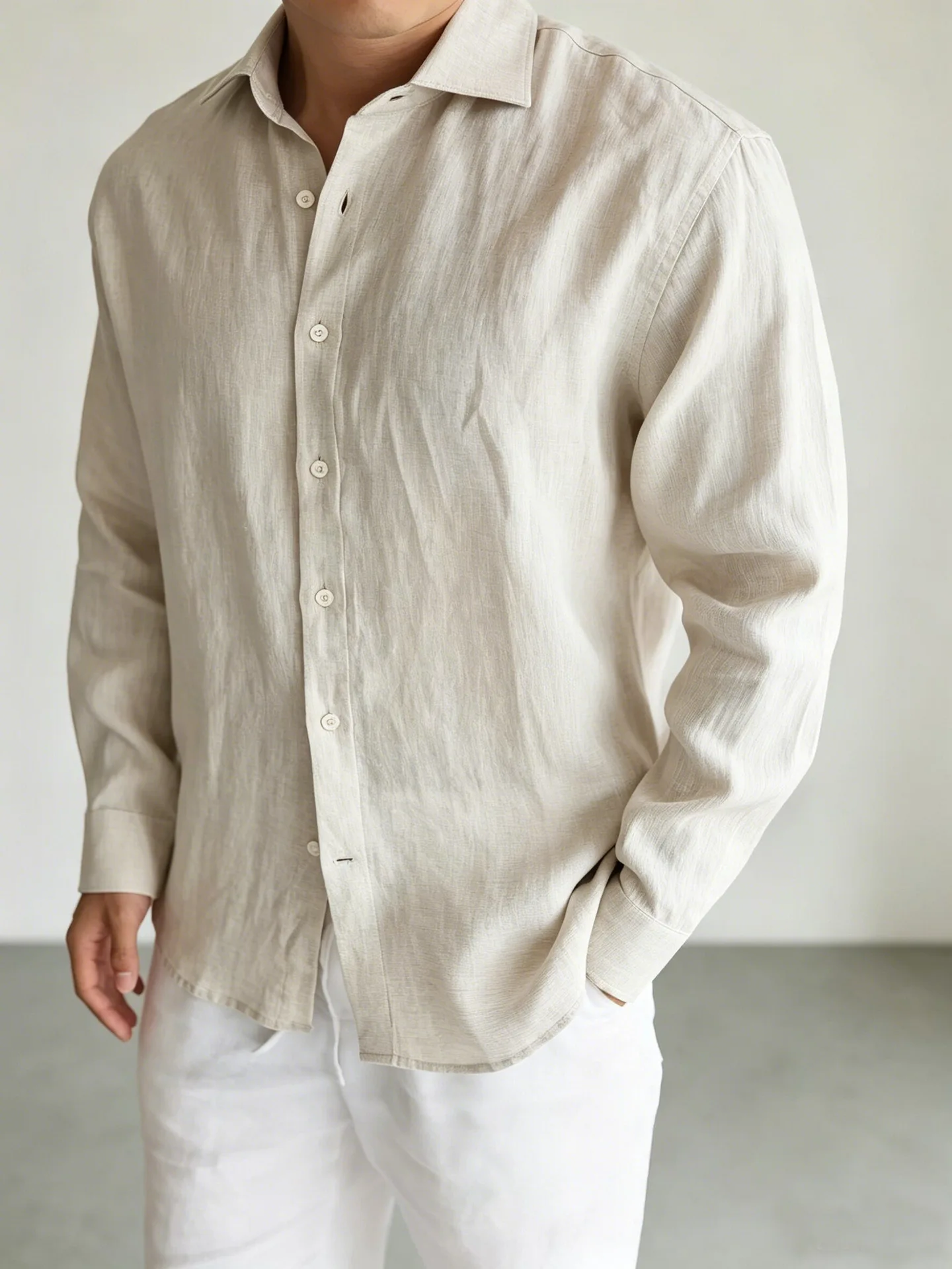 Men's Italian 100% Linen Long-Sleeve Shirt Jacket Summer Daily Commute Old Money Style Loose Fit UV Protection