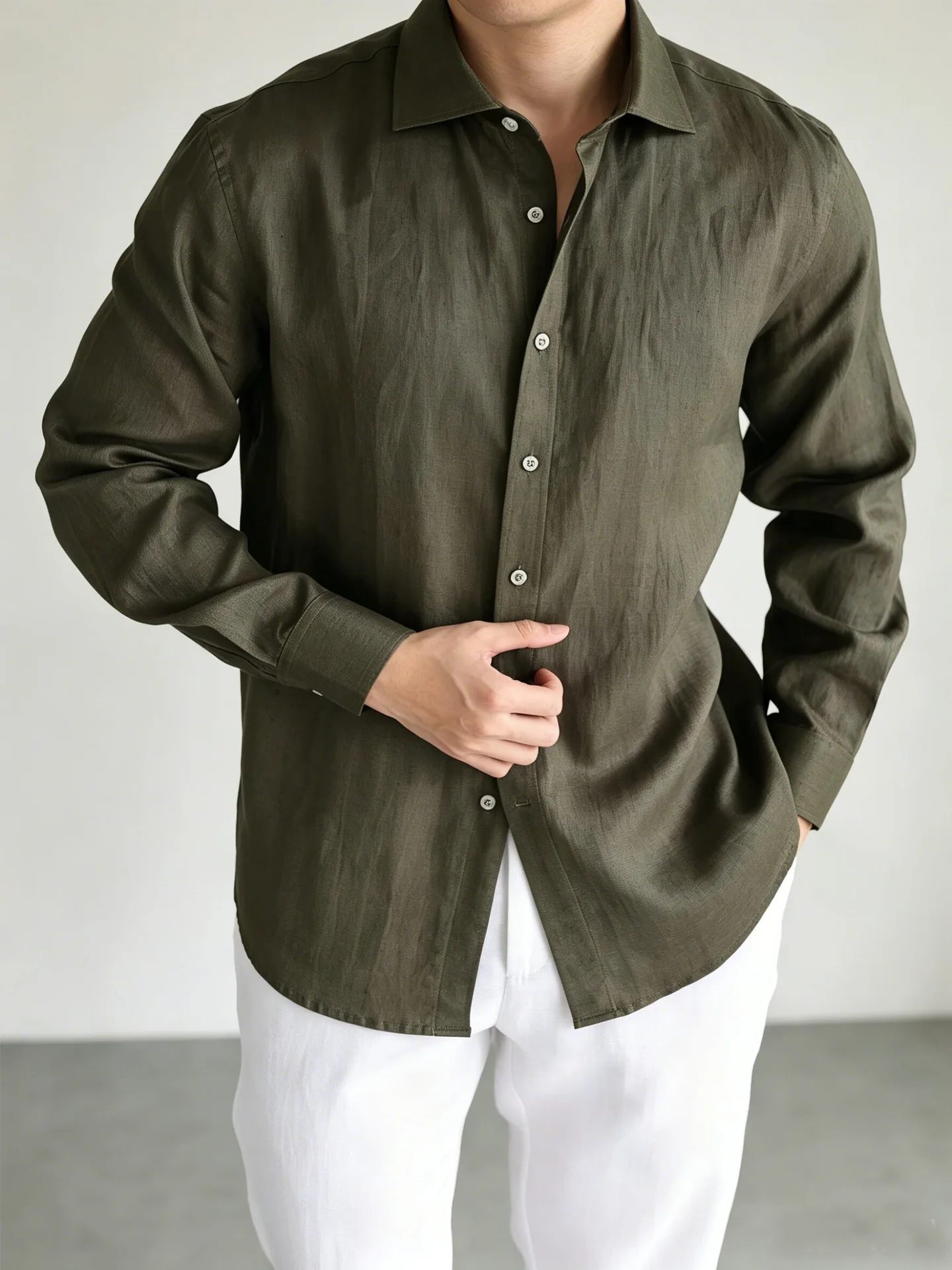Men's Italian 100% Linen Long-Sleeve Shirt Jacket Summer Daily Commute Old Money Style Loose Fit UV Protection