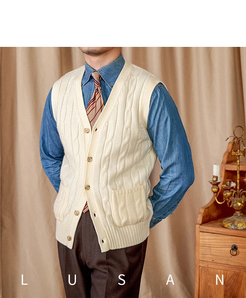 Vintage Japanese Style Casual Autumn and Winter Wool Jacquard Sleeveless Knitted Cardigan Vest British Small-Capital Vest