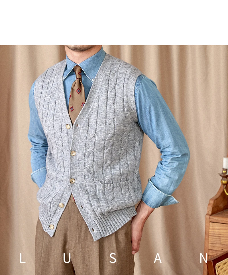 Vintage Japanese Style Casual Autumn and Winter Wool Jacquard Sleeveless Knitted Cardigan Vest British Small-Capital Vest