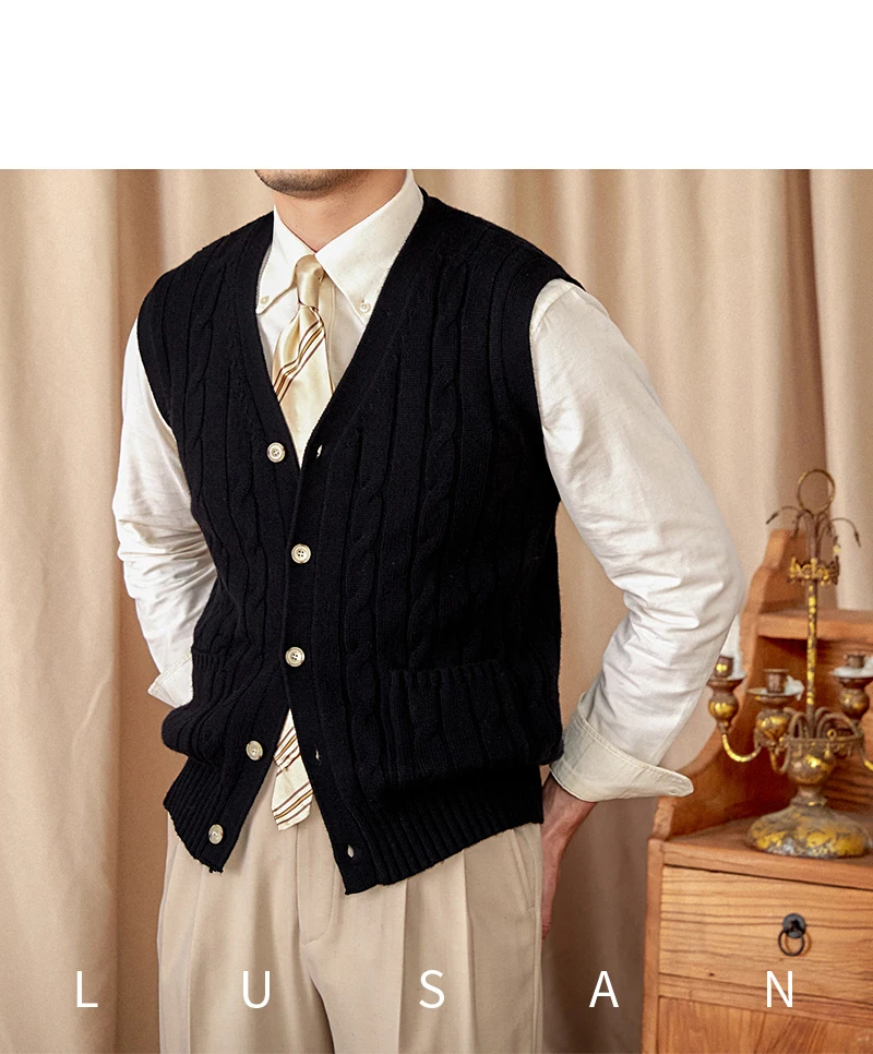 Vintage Japanese Style Casual Autumn and Winter Wool Jacquard Sleeveless Knitted Cardigan Vest British Small-Capital Vest