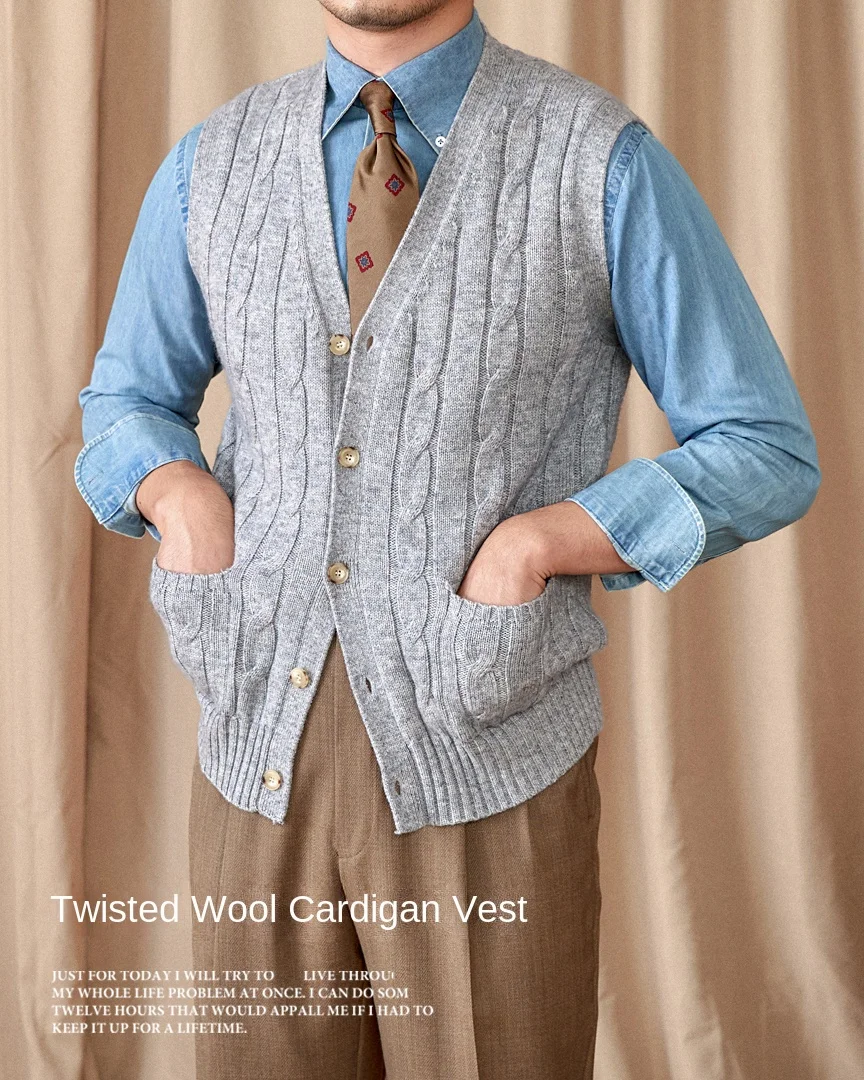 Vintage Japanese Style Casual Autumn and Winter Wool Jacquard Sleeveless Knitted Cardigan Vest British Small-Capital Vest