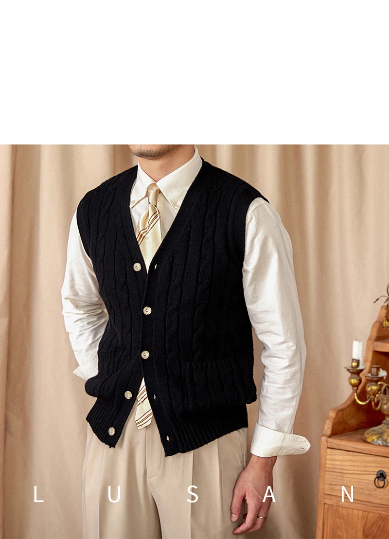 Vintage Japanese Style Casual Autumn and Winter Wool Jacquard Sleeveless Knitted Cardigan Vest British Small-Capital Vest