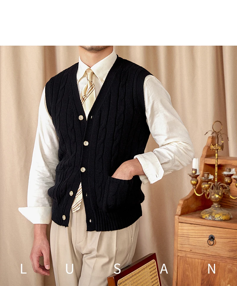 Vintage Japanese Style Casual Autumn and Winter Wool Jacquard Sleeveless Knitted Cardigan Vest British Small-Capital Vest