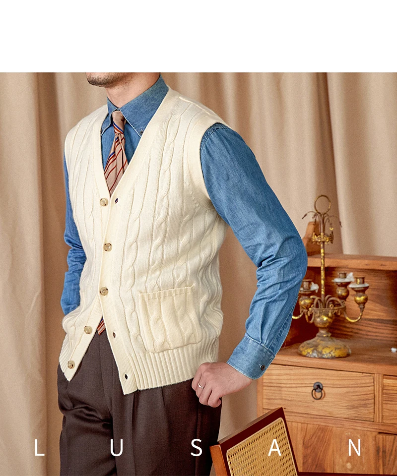 Vintage Japanese Style Casual Autumn and Winter Wool Jacquard Sleeveless Knitted Cardigan Vest British Small-Capital Vest