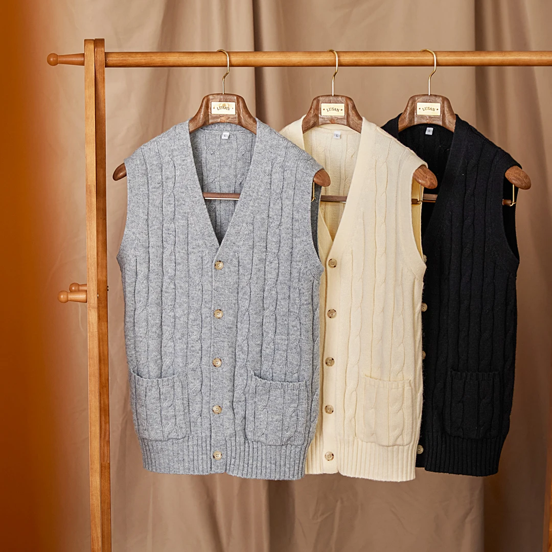 Vintage Japanese Style Casual Autumn and Winter Wool Jacquard Sleeveless Knitted Cardigan Vest British Small-Capital Vest