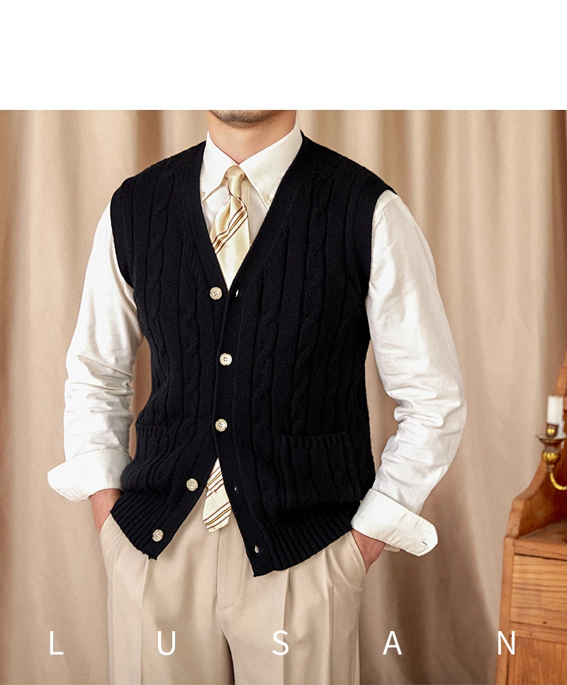 Vintage Japanese Style Casual Autumn and Winter Wool Jacquard Sleeveless Knitted Cardigan Vest British Small-Capital Vest