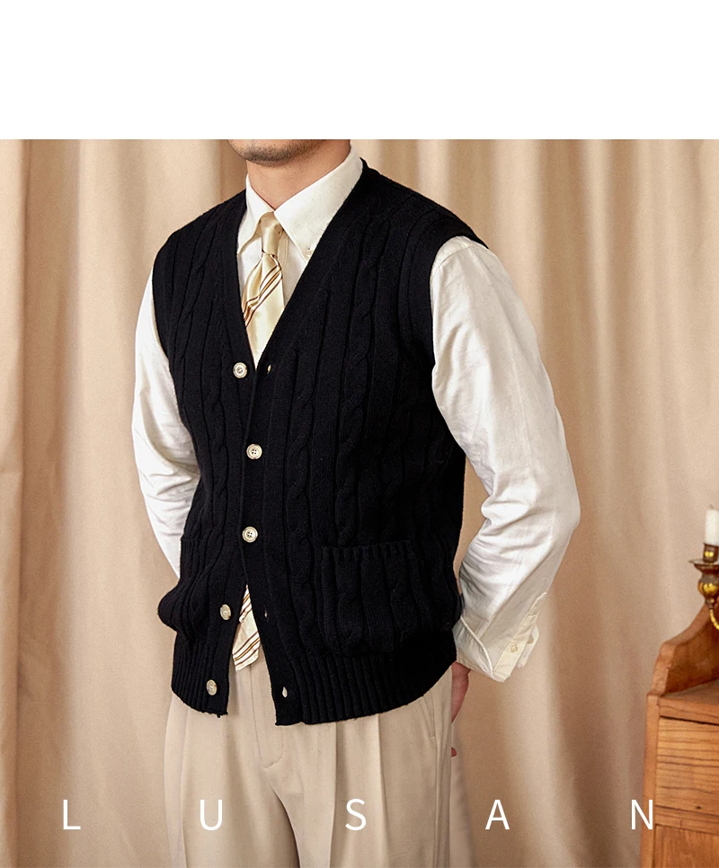 Vintage Japanese Style Casual Autumn and Winter Wool Jacquard Sleeveless Knitted Cardigan Vest British Small-Capital Vest