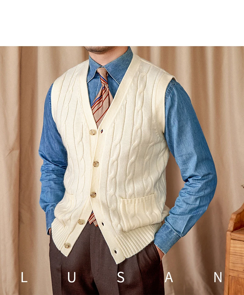 Vintage Japanese Style Casual Autumn and Winter Wool Jacquard Sleeveless Knitted Cardigan Vest British Small-Capital Vest