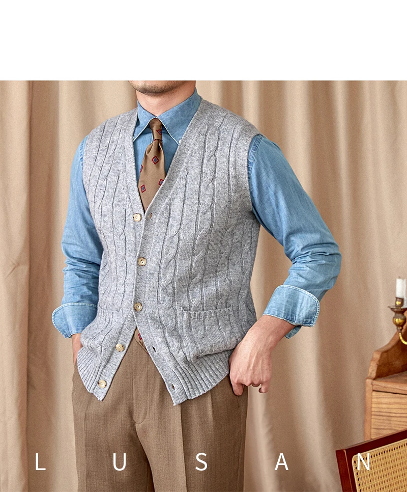 Vintage Japanese Style Casual Autumn and Winter Wool Jacquard Sleeveless Knitted Cardigan Vest British Small-Capital Vest