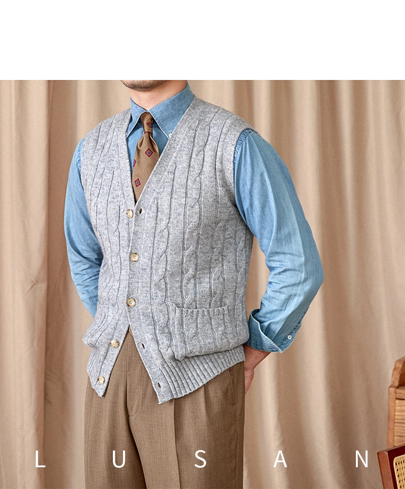 Vintage Japanese Style Casual Autumn and Winter Wool Jacquard Sleeveless Knitted Cardigan Vest British Small-Capital Vest