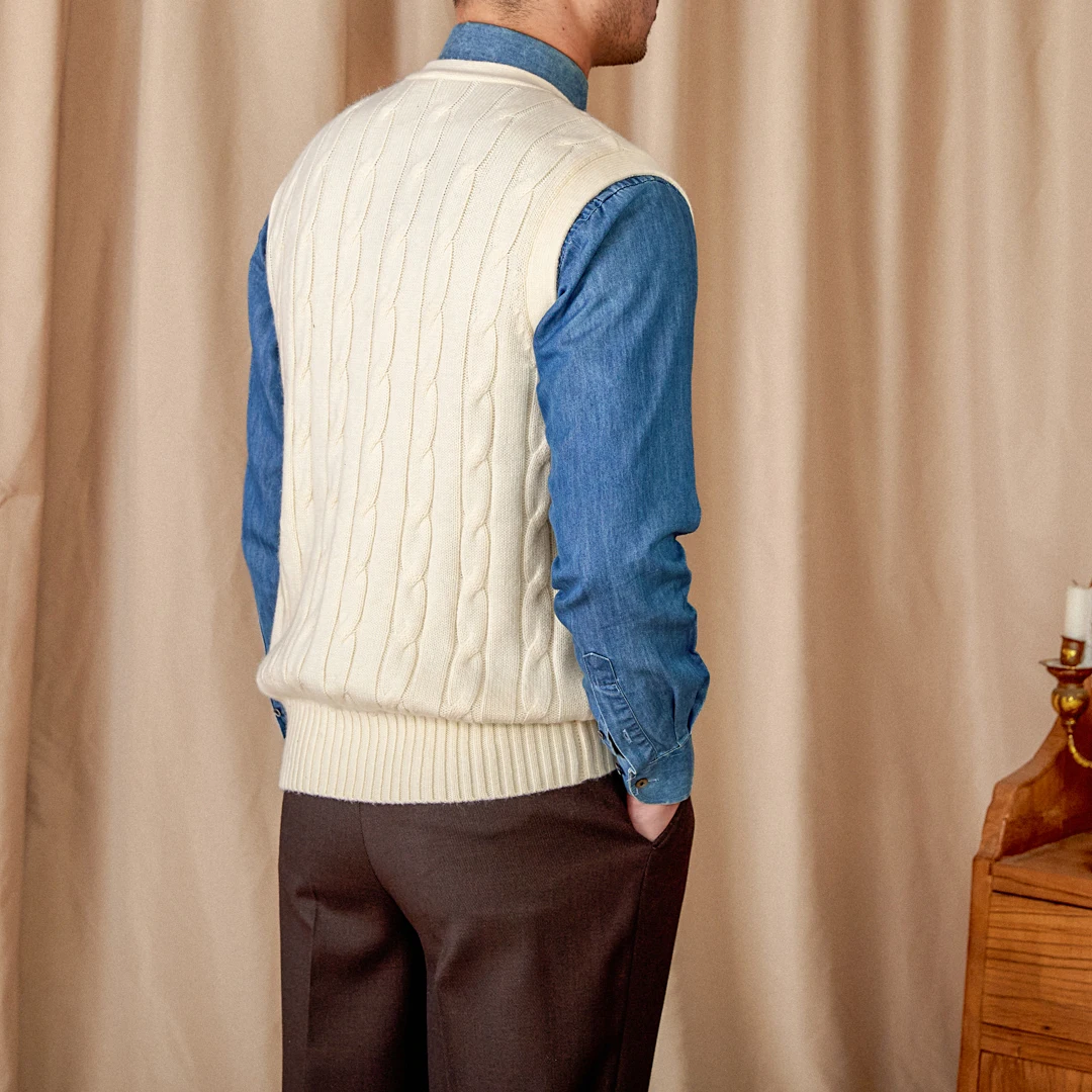 Vintage Japanese Style Casual Autumn and Winter Wool Jacquard Sleeveless Knitted Cardigan Vest British Small-Capital Vest