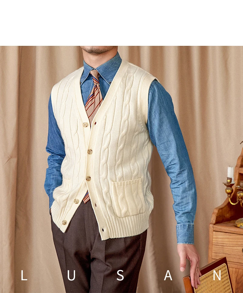 Vintage Japanese Style Casual Autumn and Winter Wool Jacquard Sleeveless Knitted Cardigan Vest British Small-Capital Vest