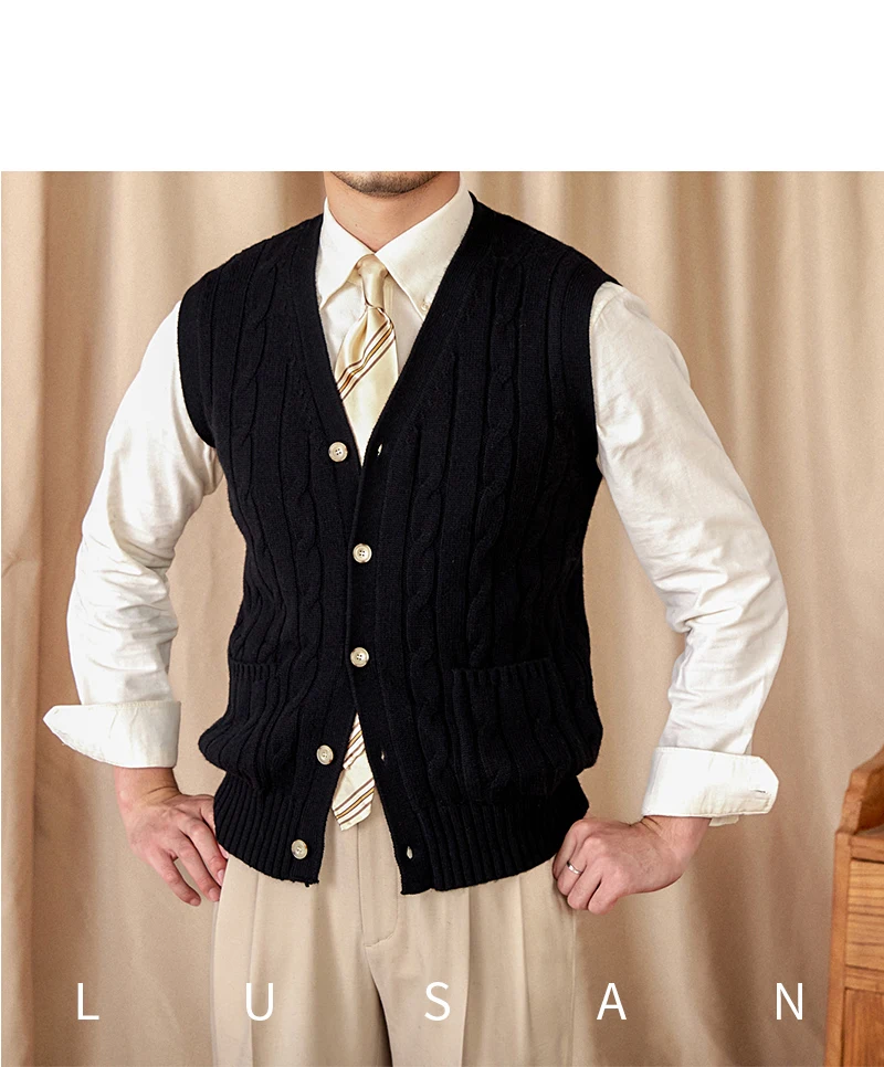 Vintage Japanese Style Casual Autumn and Winter Wool Jacquard Sleeveless Knitted Cardigan Vest British Small-Capital Vest