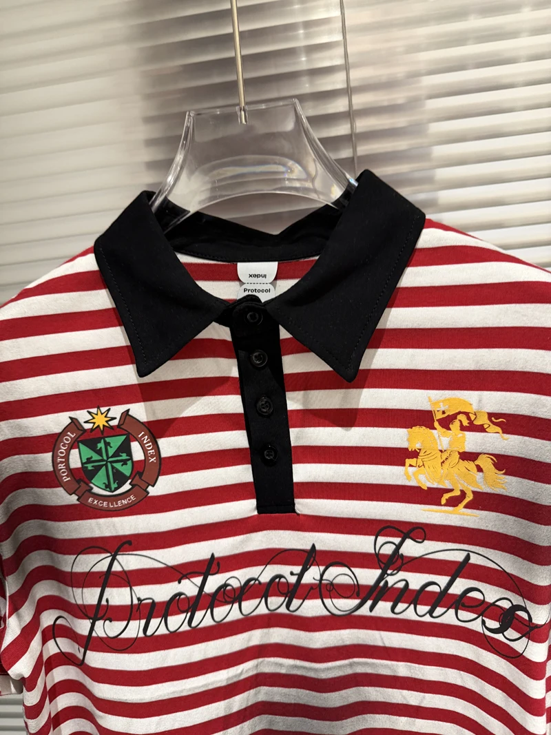 Soiled Stripe PROTOCOL Embroidery Warhorse T Shirt Polo Shirts Men Women Black Red Short Sleeve High Quality Lapel T-shirt Tops