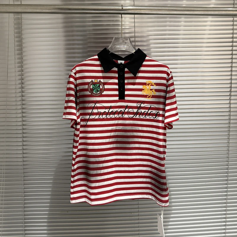 Soiled Stripe PROTOCOL Embroidery Warhorse T Shirt Polo Shirts Men Women Black Red Short Sleeve High Quality Lapel T-shirt Tops