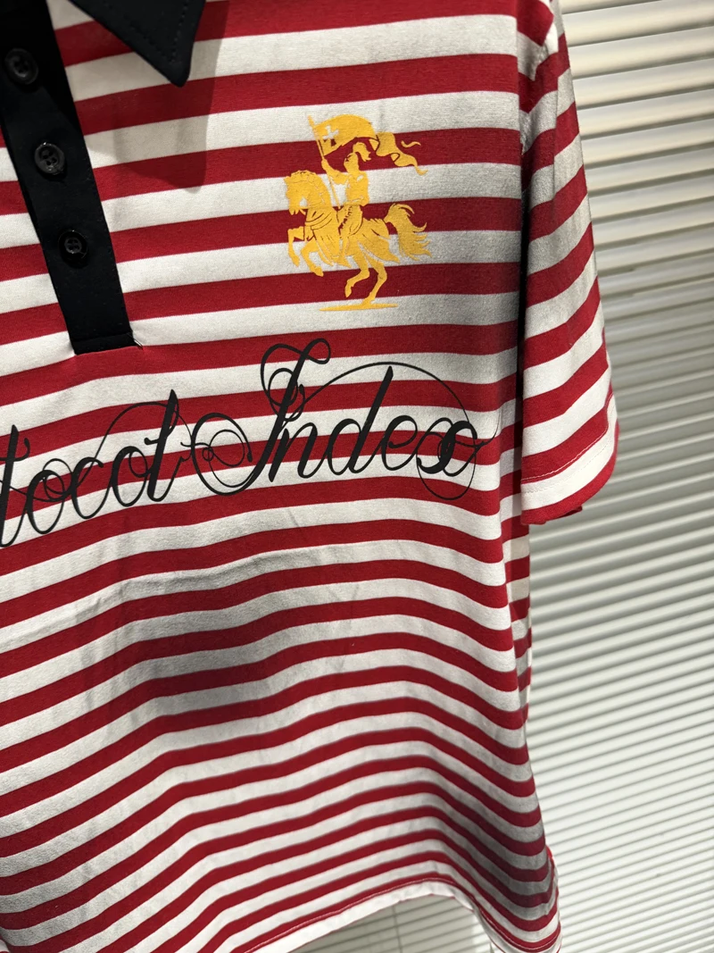 Soiled Stripe PROTOCOL Embroidery Warhorse T Shirt Polo Shirts Men Women Black Red Short Sleeve High Quality Lapel T-shirt Tops
