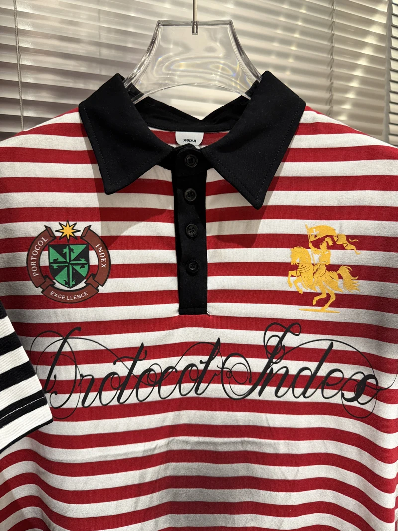 Soiled Stripe PROTOCOL Embroidery Warhorse T Shirt Polo Shirts Men Women Black Red Short Sleeve High Quality Lapel T-shirt Tops