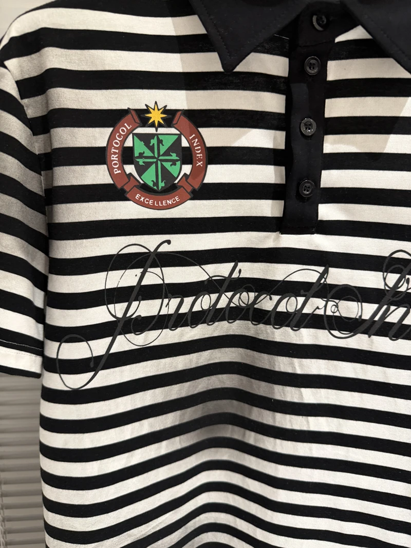 Soiled Stripe PROTOCOL Embroidery Warhorse T Shirt Polo Shirts Men Women Black Red Short Sleeve High Quality Lapel T-shirt Tops