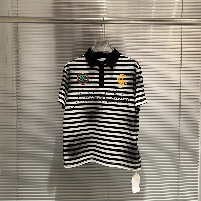 Soiled Stripe PROTOCOL Embroidery Warhorse T Shirt Polo Shirts Men Women Black Red Short Sleeve High Quality Lapel T-shirt Tops