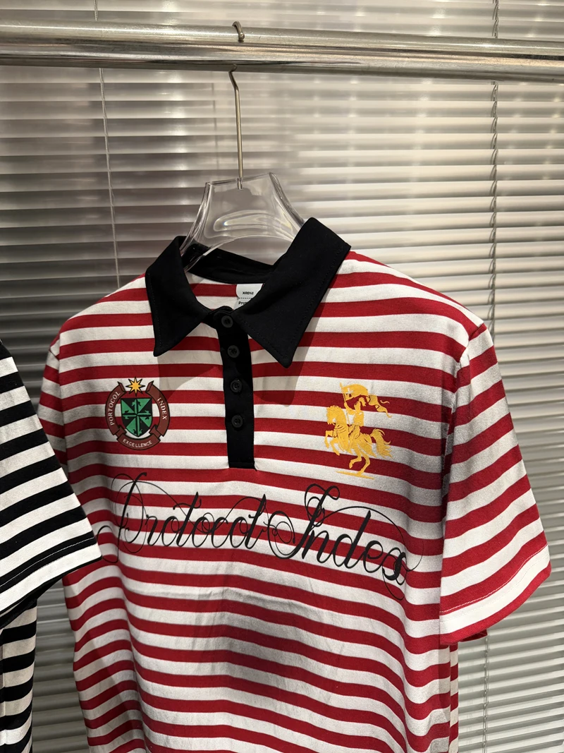 Soiled Stripe PROTOCOL Embroidery Warhorse T Shirt Polo Shirts Men Women Black Red Short Sleeve High Quality Lapel T-shirt Tops