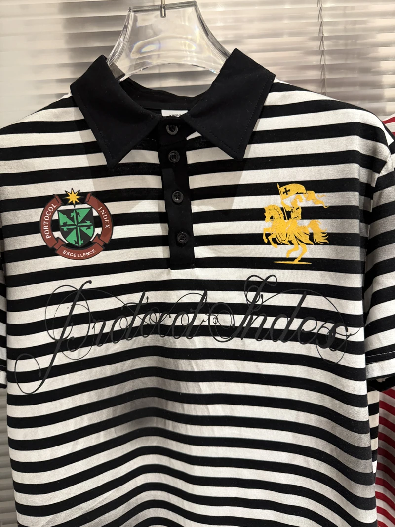 Soiled Stripe PROTOCOL Embroidery Warhorse T Shirt Polo Shirts Men Women Black Red Short Sleeve High Quality Lapel T-shirt Tops