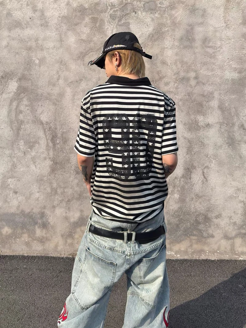 Soiled Stripe PROTOCOL Embroidery Warhorse T Shirt Polo Shirts Men Women Black Red Short Sleeve High Quality Lapel T-shirt Tops