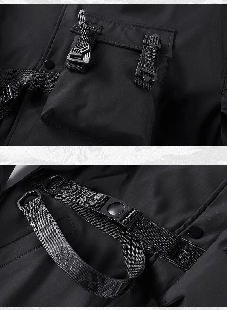 God of Death Bomber Jacket Chest Pocket Techwear Men Punk Hip Hop Tactical Streetwear Black Varsity Jackets Oversized MA1 Coats