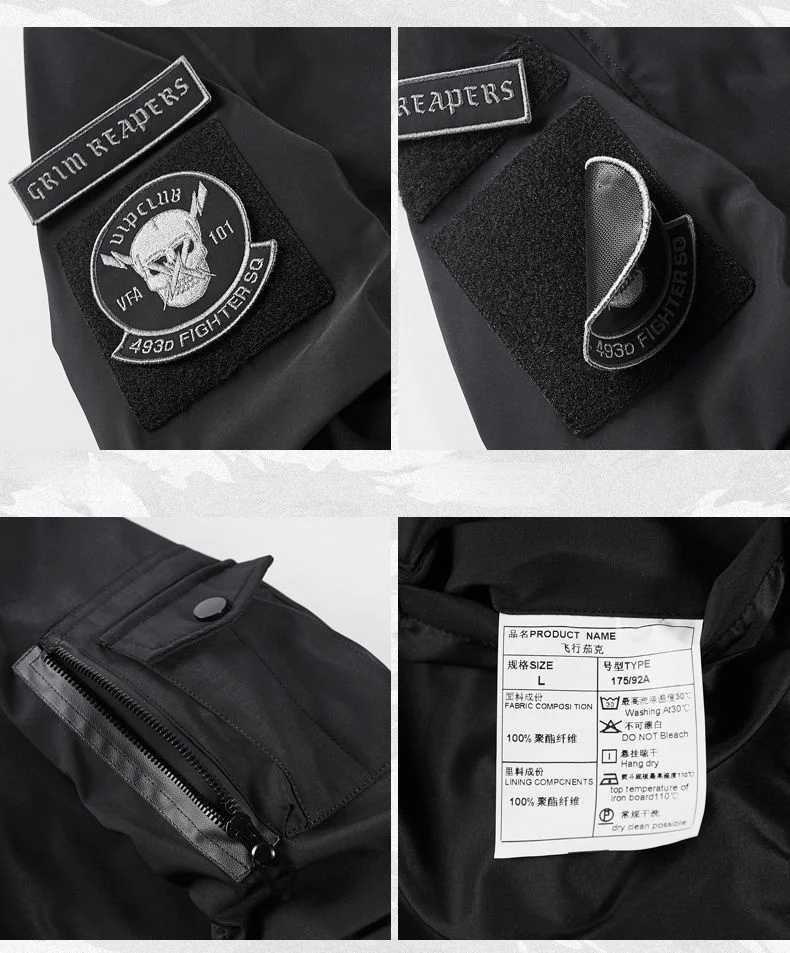 God of Death Bomber Jacket Chest Pocket Techwear Men Punk Hip Hop Tactical Streetwear Black Varsity Jackets Oversized MA1 Coats