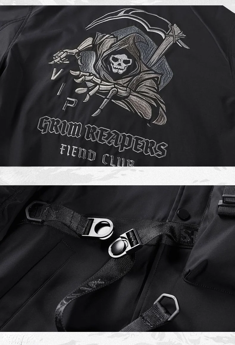 God of Death Bomber Jacket Chest Pocket Techwear Men Punk Hip Hop Tactical Streetwear Black Varsity Jackets Oversized MA1 Coats