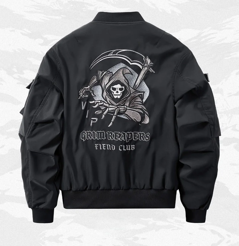 God of Death Bomber Jacket Chest Pocket Techwear Men Punk Hip Hop Tactical Streetwear Black Varsity Jackets Oversized MA1 Coats