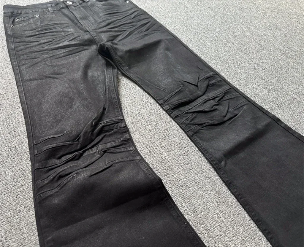 American Retro Heavy Industry High Street Coated Micro-Flared Jeans For Men And Women Black Gothic Vintage Casual Loose Jeans