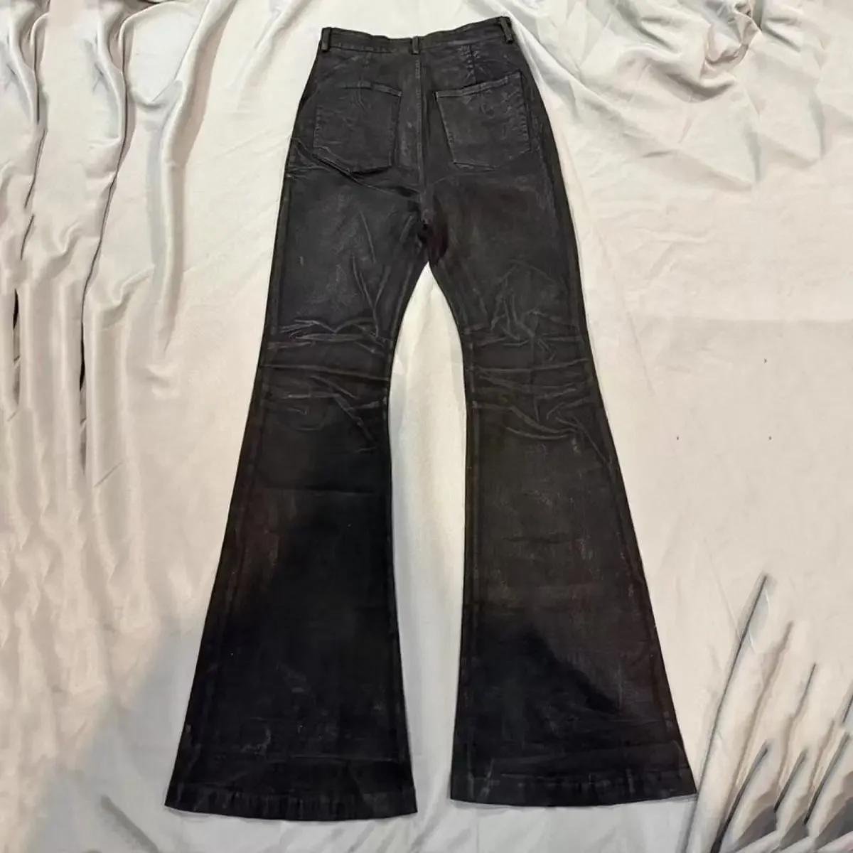 American Retro Heavy Industry High Street Coated Micro-Flared Jeans For Men And Women Black Gothic Vintage Casual Loose Jeans