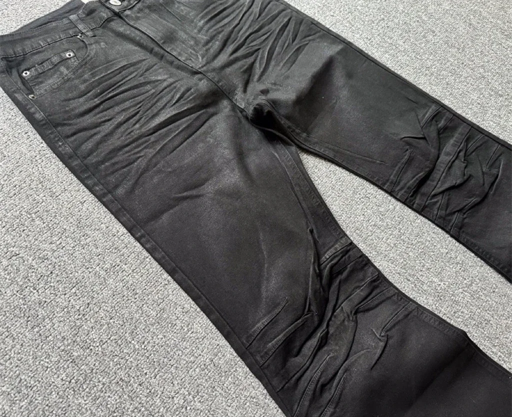 American Retro Heavy Industry High Street Coated Micro-Flared Jeans For Men And Women Black Gothic Vintage Casual Loose Jeans